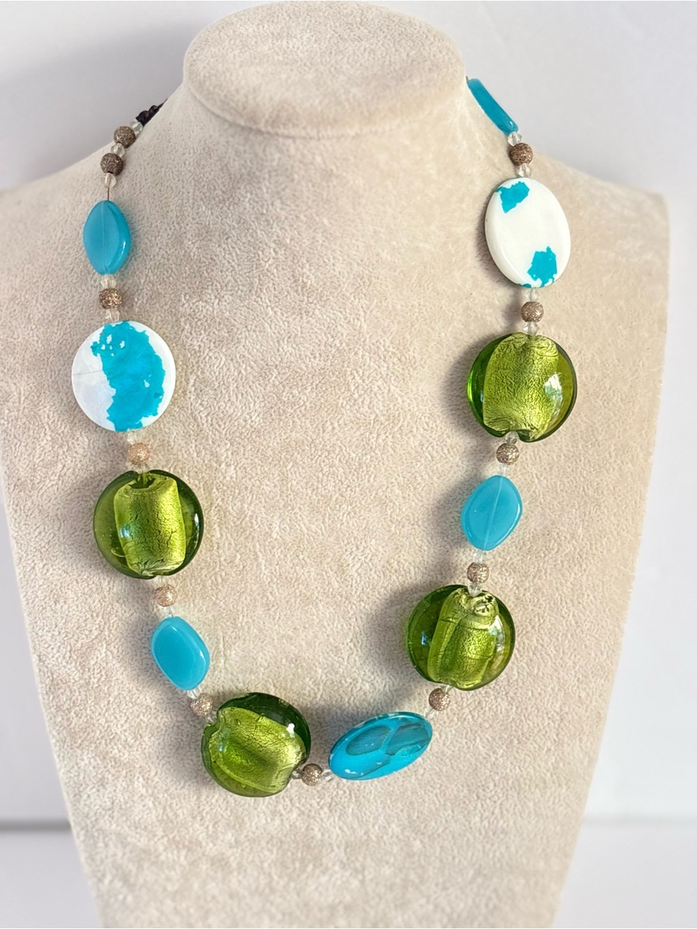 Bold Green Turquoise Beaded Necklace Statement Jewelry 16"